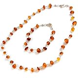 Baltic Amber and Sterling Silver Link Necklace and Bracelet Set