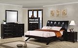 4pc Queen Size Bedroom Set in Black Faux Leather Cappuccino Wood Base