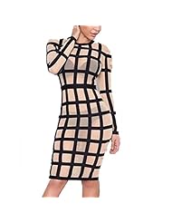 Long Sleeves Cocktail Knee Length Nylon/Rayon/Spandex Fitted Mesh Checkered Print Bandage Dress/Club Dress/Evening Dress/Wedding Dress 