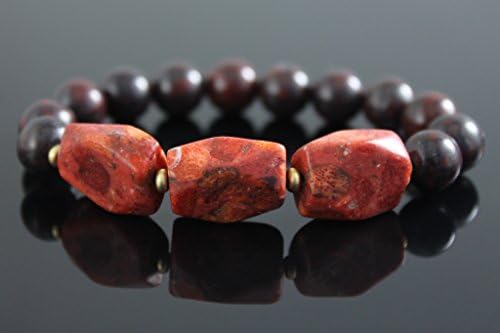Begonia Coral And Brecciated Jasper Strech Beaded Bracelet
