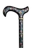 Walking Cane - Trumpet Vine. This walking stick cane has an elegant floral print derby handle with matching print high gloss hardwood shaft. This walking aid has a weight capacity of 250 pounds and 36 inches long