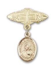 14K Gold Baby Badge with Our Lady of Good Counsel Charm and Badge Pin with Cross