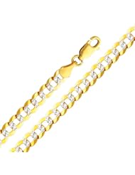 10K Yellow Gold Solid Flat Cuban Pave Link Lobster Clasp Chain Necklace 11.5MM 40 Inches
