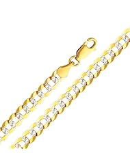 10K Yellow Gold Solid Flat Cuban Pave Link Lobster Clasp Chain Necklace 3.7MM 20 Inches