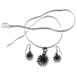 Valentine Presents Silver Onyx Gemstone Pendant Earrings