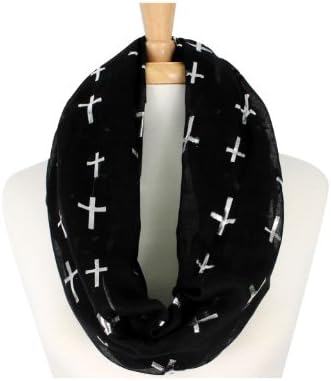 Womens Scarf, Black Cross Infinity Scarf. 64" Total Circle Length X 32" Wide * One Size Fits Most. This Versatile Scarf Makes a Solid Circle and Can Be Worn in Many Different Ways!