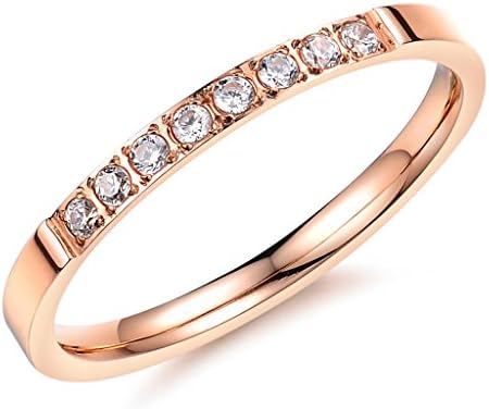 FR 2MM Ladies 316L Stainless Steel Rose Gold Eternity Cubic Zirconia Wedding Rings,Size 7
