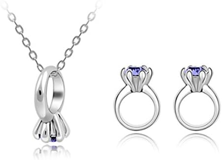 Blingery Fashion Jewelry Platinum Plated Alloy Jewelry Set Austria Crystal Necklace and a Pair Earring