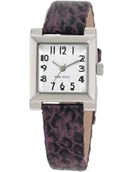 Nine West Womens NW/1213WTPR Square Silver-Tone Easy-to-Read Dial Purple Snake Print Strap Watch