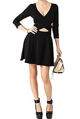 V-neck Backless Cotton Elbow Length Sleeves Party Dress 