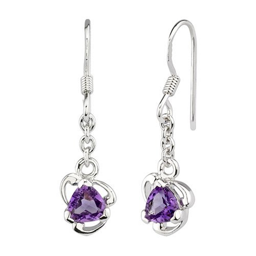 Trillion Cut Amethyst Dangling Earrings Sterling Silver