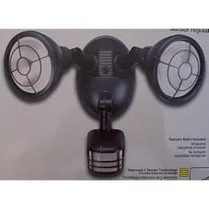 Black 180 Watt Halogen 300 Degree Motion Activated Floodlight Bulbs Included
