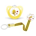 NUK 10176059 Biene Maja Silikon Beruhigungssauger (Schnuller) Trendline mit Ring, gelb, Gr��e 2 (6-18 Monate) mit Saugerband Duo, BPA-frei