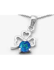 Celtic Love by Kelly Round Created Blue Opal Lucky Clover Pendant in 925 Sterling Silver