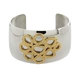 Ladies Gold Overlay Stainless Steel Polished Cuff Bracelet Scroll Design, 7.75