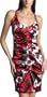 Ruby Rox Junior's Floral Satin Halter Dress,Ivory/Red,3
