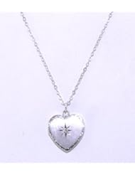 14K White Gold 13" CZ Heart Locket Necklace
