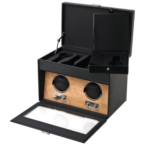 Wolf Designs 453532 Birds Eye Maple Double Watch Rotator with Cover and Storage Compartment