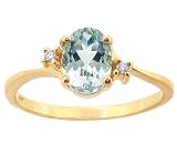  : 14K Yellow or White Gold Sleek and Slender Oval Gemstone and Diamond Engagement Ring-Aquamarine-full, half sizes from 5-8.5