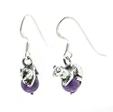 Sterling Silver FERRET Mink on Amethyst Charm Earrings