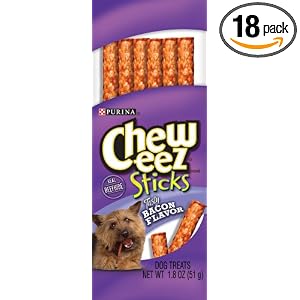 Cheweez Sticks Bacon Flavor Dog Treats, 1.8-Ounce Packages (Pack of 18) by Cheweez
