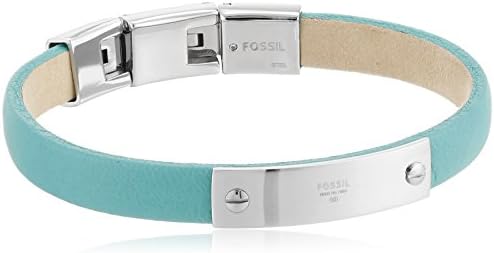 Fossil "Leather" Silver-Tone Plaque Thin Identification Bracelet, 8.5"