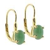 Vermeil (24k Gold over Sterling Silver) Genuine Green Jade Stone Oval LeverBack Lever Back Earrings