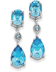 14K White Gold Blue Topaz Dangle Post Earrings. Gem Wt- 8ct. Metal Wt- 3.7g