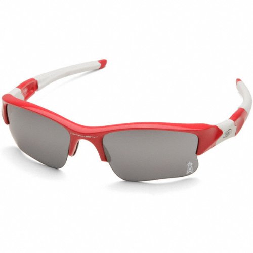Los Angeles Angels of Anaheim Official On-Field MLB Flak JacketÂ® XLJ Red/White Sunglasses with Black Iridium Lenses - by Oakley