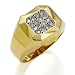 Jewelry : 14K Italian Yellow Gold & Diamond Square Mens Ring