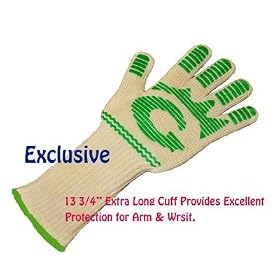 Exclusive Extra Long Cuff Oven Gloves, (2 Gloves Value Pack) -- Made of Dupont Nomex� & Kevlar� ,Withstands Heat up to 540 Degrees Farenheit.