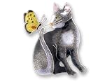 Clearly Charming Cat With Butterfly Sterling Silver and Enamel Pin by Zarah