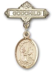 14K Gold Baby Badge with St. Zita Charm and Godchild Badge Pin