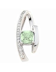 14K White Gold Antique Square Cut Prasiolite (Green Amethyst) and Diamond Pendant -- LIFETIME WARRANTY