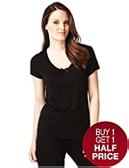 Gathered Neckline Bow Pyjama Top