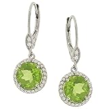Peridot(3.07ct) & Pave Diamond(.25ct) Dangle Earrings