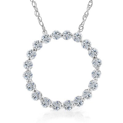 Circle Diamond Pendant 1/4 Carat in 14K White Gold (14K WG, 0.25 ctw, 18″ French Rope)