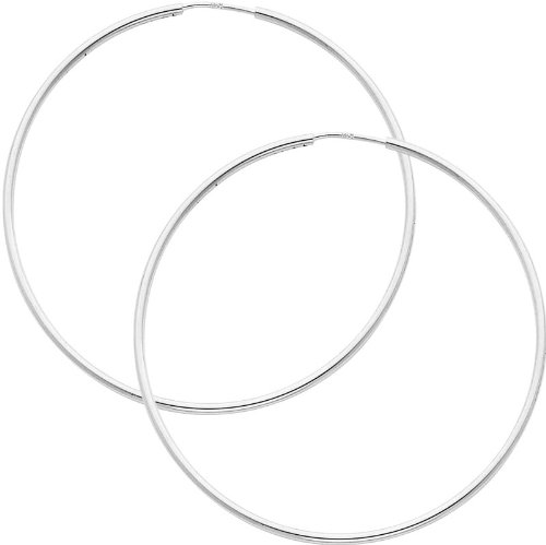 Cheap 14K White Gold 1.5mm Thickness High Polished Extra Large Endless Hoop Earrings (2.4
