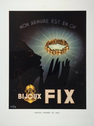 1948 French Art Deco Ad Bijoux Fix Gold Jewelry NICE! - Original Print Ad