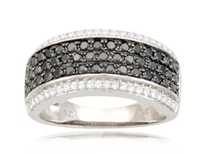10k White Gold Band Style White and Black Diamond Ring (9/10 cttw, I-J Color, I2-I3 Clarity), Size 6