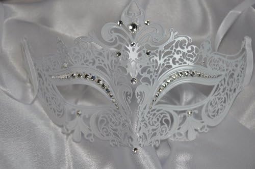 Sparkling White Queen Laser Cut Venetian Mardi Gras Masquerade Mask with Sparkling Rhinestones