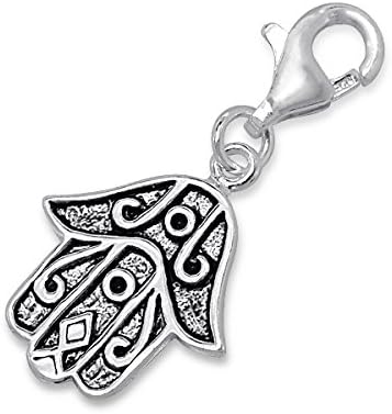 Hamsa Charm with Lobster - Sterling Silver 925 - For Charms Bracelet or Necklace