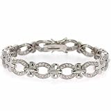 Sterling Silver Simulated Diamond cz Oval Cross Link Bracelet