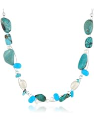 Sterling Silver Bead, Turquoise and Freshwater Cultured Pearl Illusion Necklace, 16+3"