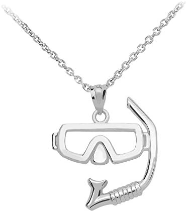Scuba Diving and Snorkle Mask Pendant Necklace in Sterling Silver , 16"
