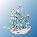 Chrome Sailboat Ornament - Green Swarovski Crystal