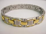 SILVER AND GOLD LACED LINK STAINLESS STEEL NEODYMIUM MAGNETIC BRACELET