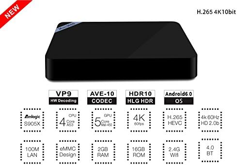OHITEC(TM) Mini M8SII Android 6.0 Smart TV Box, Quad-Core CPU (Cortex A53) Amlogic S905X, DDR3 2 GB + Onboard eMMC Flash 16 GB, Support UHD 4K x 2K, FHD 1080p, Kodi, Bluetooth 4.0, HEVC H.265/H.264