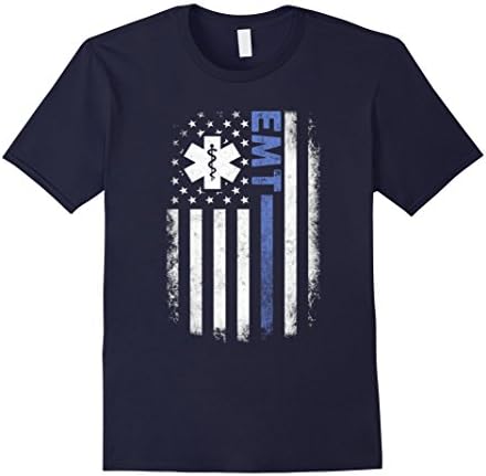 Men's EMT tshirt- Thin blue line American Flag EMT tshirt Medium Navy