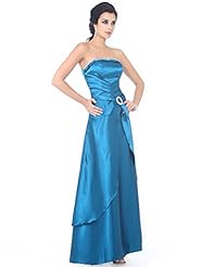 A-line Strapless Satin Natural   Waistline Lace Ruched Floor Length Prom Dress 